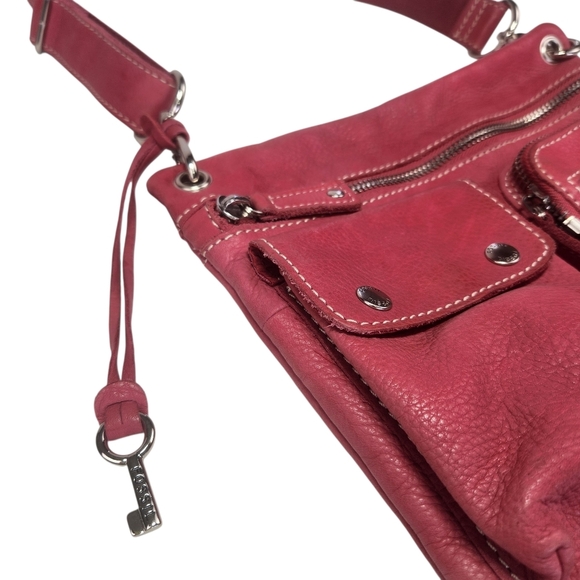 Vintage Fossil Sutter Soft Leather Crossbody Bag Adjustable Strap Purse Pink Sm - Picture 4 of 11